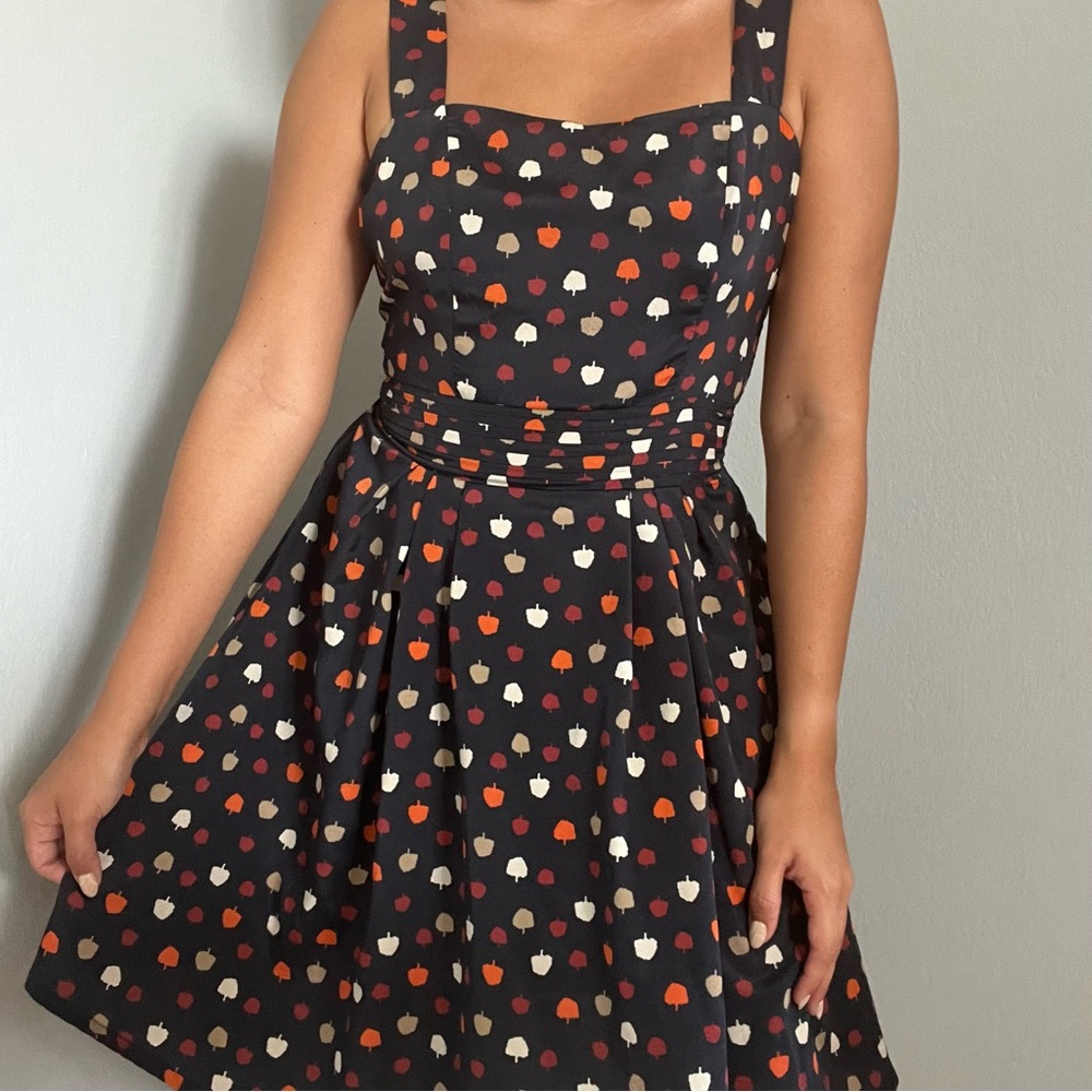 Freebird Trees Fully Lined Dress | Navy Blue, Red, Orange & White | Size: S